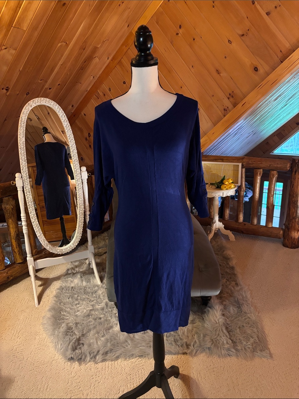 Blue Women's Scoop Neck Sweater Dress